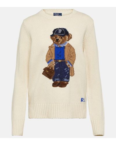 Polo Ralph Lauren Pullover Polo Bear In Lana E Cashmere - Neutro