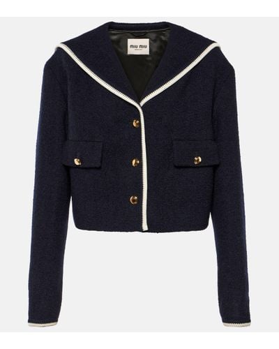 Miu Miu Cropped Wool-blend Tweed Jacket - Blue