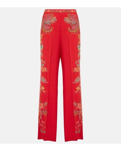 Etro Floral Silk Crepe De Chine Palazzo Trousers - Red