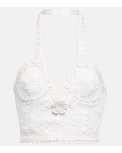 Alessandra Rich Top halter bustier de encaje - Blanco