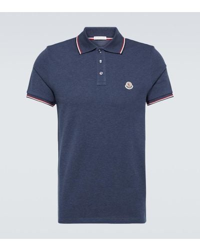 Moncler Cotton Pique Polo Shirt - Blue