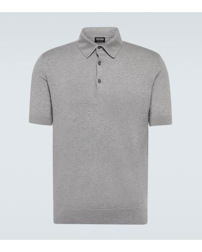 Zegna Knitted Cotton Polo Shirt - Gray