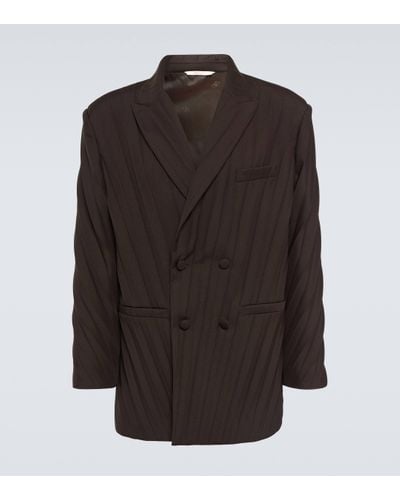 Valentino Pleated Double-breasted Blazer - Brown