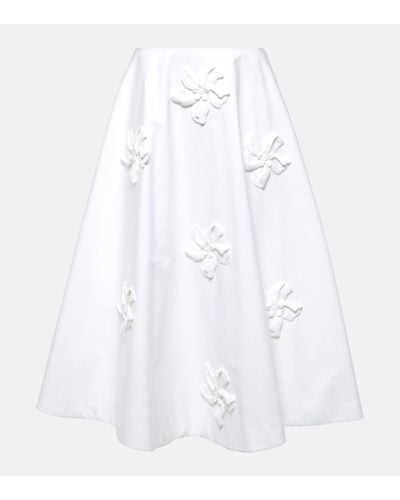 Valentino Floral-applique Cotton Poplin Midi Skirt - White