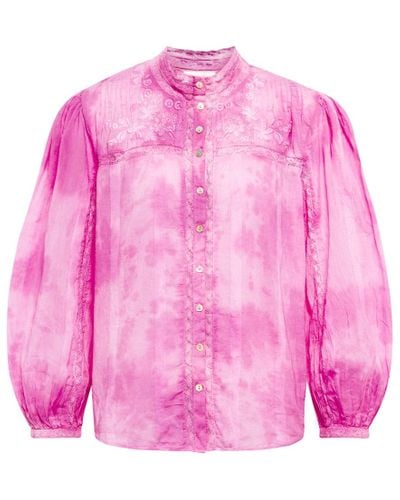LoveShackFancy Blusa Ronda de algodon bordada - Rosa