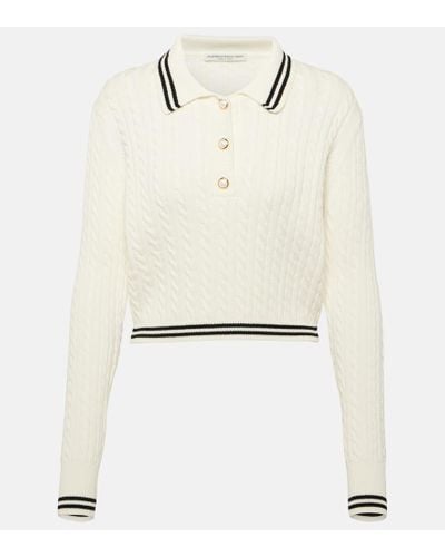 Alessandra Rich Cable-knit Cotton Polo Sweater - White