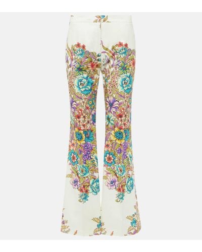 Etro Floral Cotton-blend Flared Trousers - Green