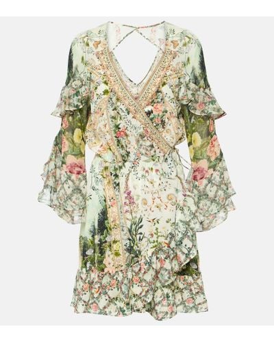 Camilla Ruffled Floral Silk Crepe Wrap Dress - Multicolor