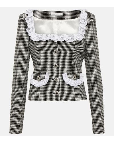 Alessandra Rich Lace-trimmed Checked Tweed Jacket - Gray
