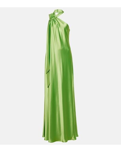 Galvan London Robe longue asymetrique Ushuaia en satin - Vert