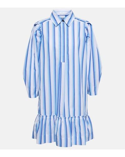 Ganni Striped Cotton Minidress - Blue