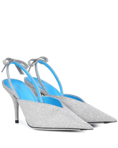 Balenciaga Leather Glitter Pointed Slingback Pumps in Silver (Metallic) |  Lyst