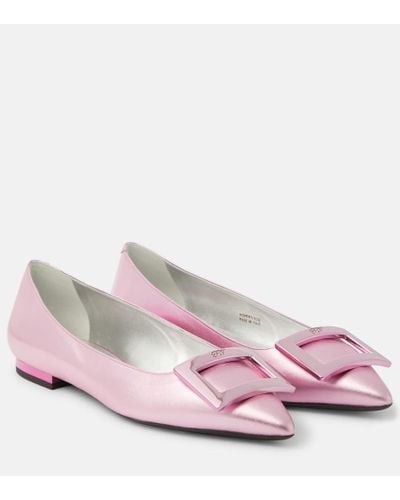 Roger Vivier Gommettine Metallic Leather Ballet Flats - Pink