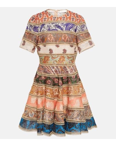 Zimmermann Mini-robe Patchwork En Lin À Imprimé Cachemire Et À Finitions En Dentelle Devi - Multicolore