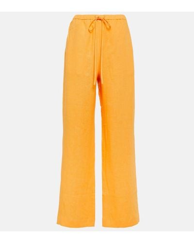 Nanushka Pantalones rectos de lino - Naranja