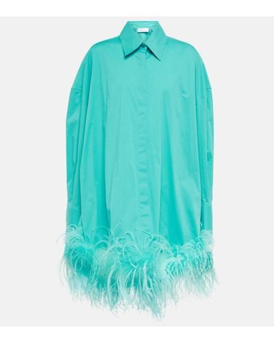 GIUSEPPE DI MORABITO Feather-trimmed Cotton Shirt Dress - Blue