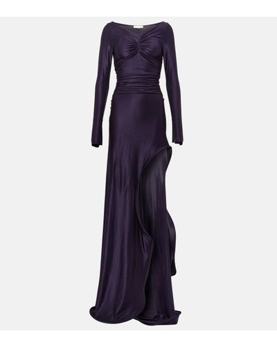 Victoria Beckham Ruched Off-shoulder Jersey Gown - Blue