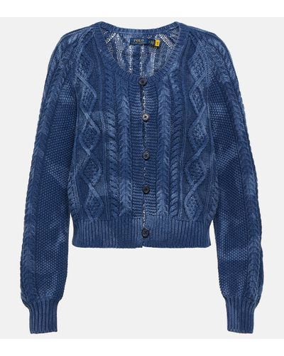 Polo Ralph Lauren Cardigan Aran en coton - Bleu