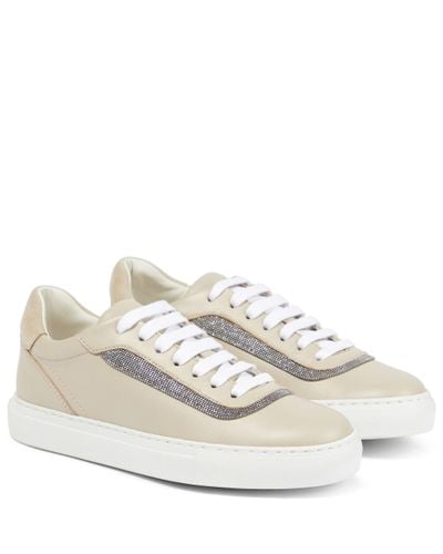 Brunello Cucinelli Embellished Leather Trainers - White
