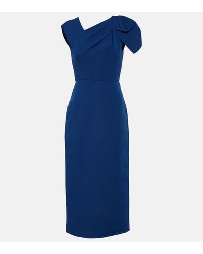 Roland Mouret Asymmetric Wool-silk Midi Dress - Blue