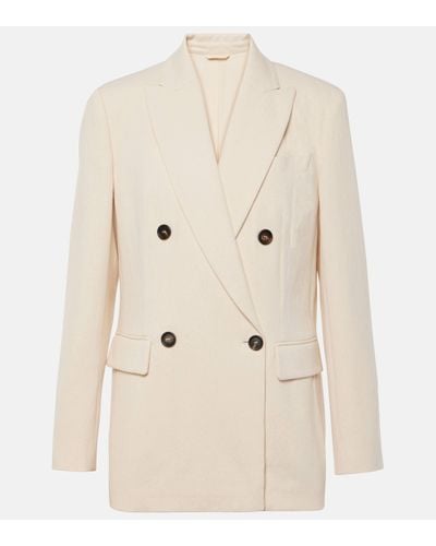 Brunello Cucinelli Double-breasted Cotton And Wool-blend Blazer - Natural