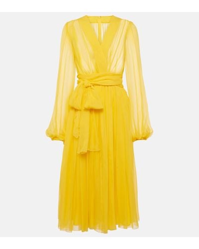 Dolce & Gabbana Silk Chiffon Midi Dress - Yellow