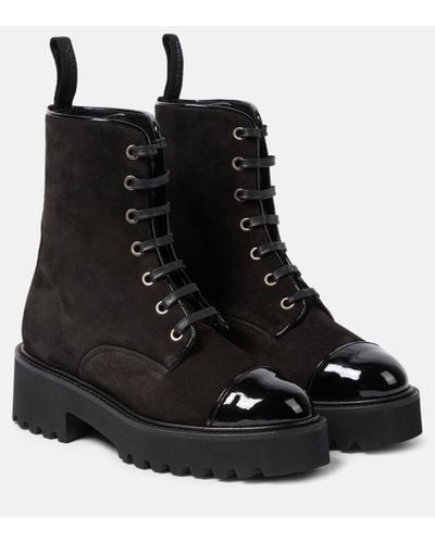Aquazzura Desert Patent Leather-trimmed Suede Ankle Boots - Black