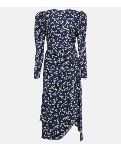 Alessandra Rich Printed Silk Wrap Midi Dress - Blue
