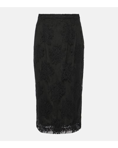 Dolce & Gabbana Cotton And Lace Midi Skirt - Black