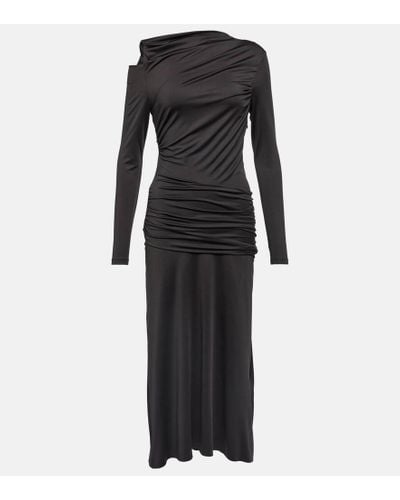 Victoria Beckham Asymmetric Ruched Jersey Midi Dress - Black