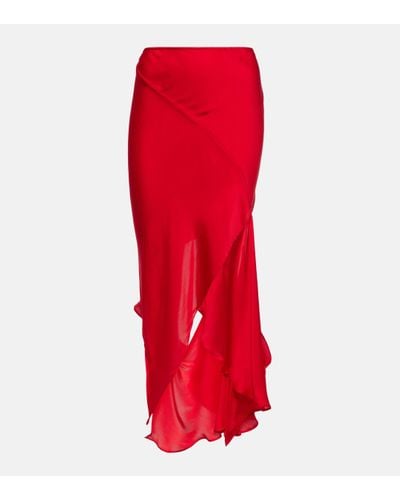Acne Studios Deconstructed Cutout Silk Midi Skirt - Red