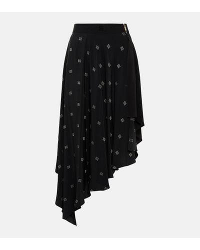 Givenchy Jupe midi asymetrique 4G en soie - Noir