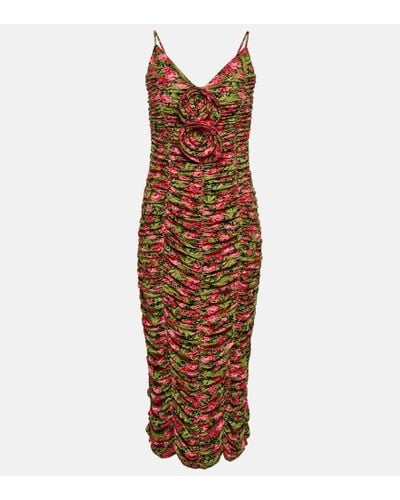 Magda Butrym Floral-applique Ruched Jersey Midi Dress - Green