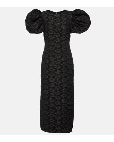 ROTATE BIRGER CHRISTENSEN Robe mi-longue à fleurs en jacquard - Noir