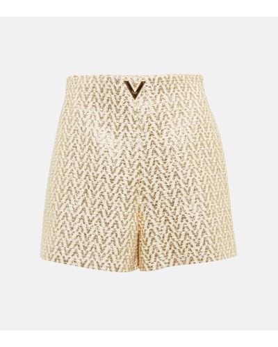 Valentino Vgold Jacquard Cotton-blend Shorts - Natural