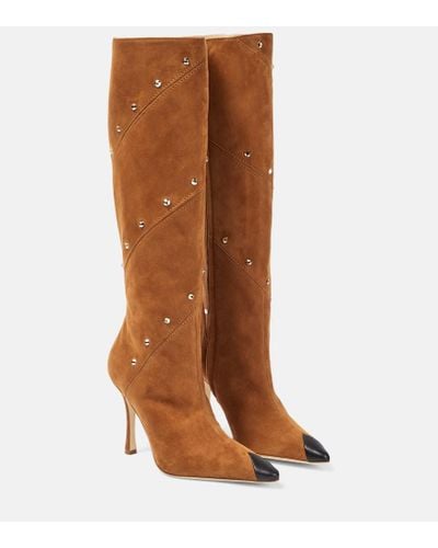 Alessandra Rich Embellished Suede Knee-high Boots - Brown