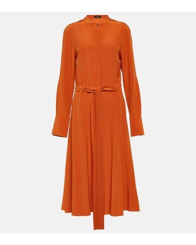 JOSEPH Fairbaim Silk Midi Dress - Orange