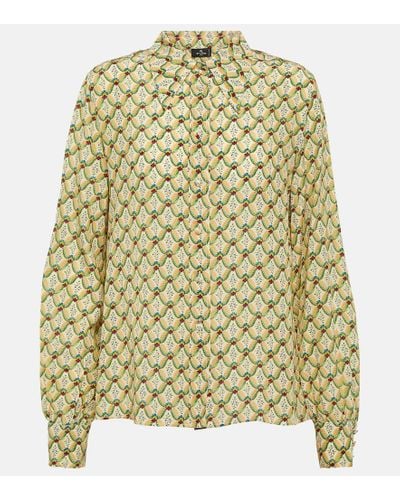 Etro Camisa de crepe de china de seda floral - Metálico