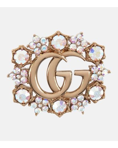 Gucci GG Crystal-embellished Brooch - White