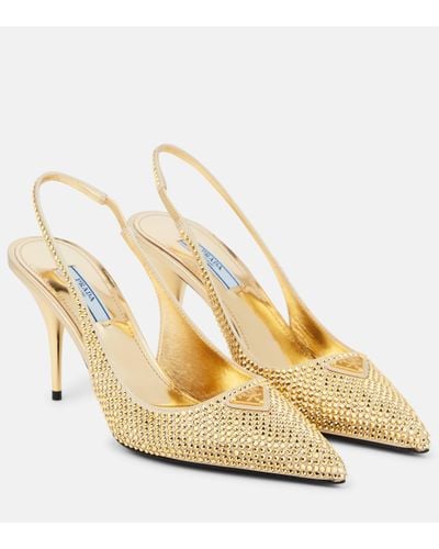 Prada Crystal Embellished Slingback Heels - Metallic