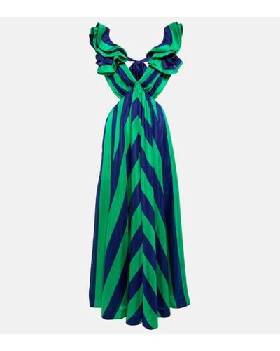 Zimmermann Striped Silk Maxi Dress - Green