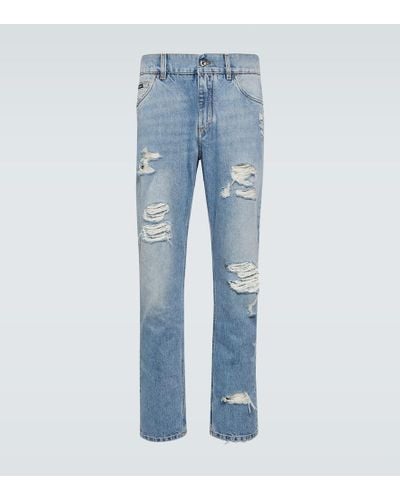 Dolce & Gabbana Jeans rectos de tiro medio desgastados - Azul
