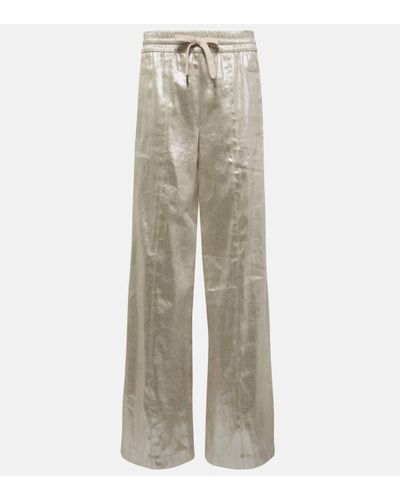 Brunello Cucinelli Linen-blend Lame Wide-leg Trousers - Natural
