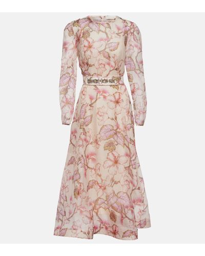 Zimmermann Matchmaker Floral Linen And Silk Midi Dress - Pink