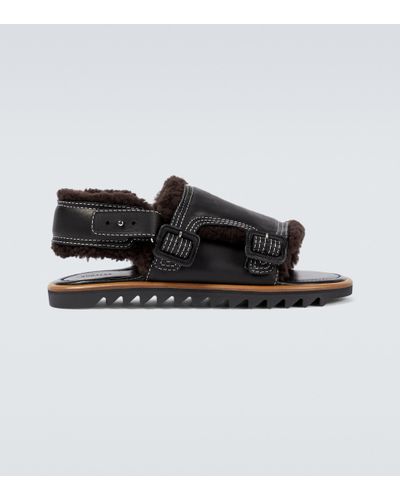 AURALEE Leather And Shearling Sandals - Black