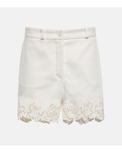 Elie Saab Shorts in cotone con ricamo - Bianco