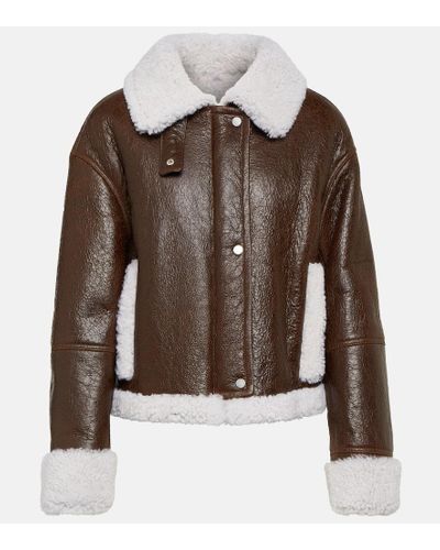 Yves Salomon Lederjacke mit Shearling - Braun