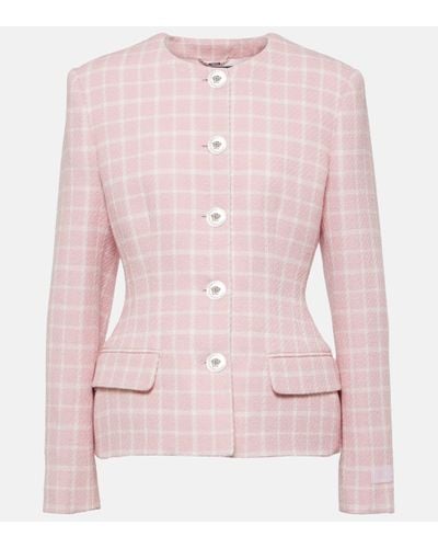 Versace Veste en tweed a carreaux - Rose