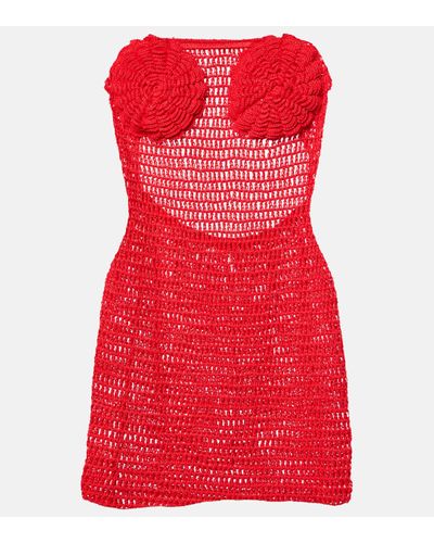 Anna Kosturova Camellia Cotton Crochet Bustier Dress - Red