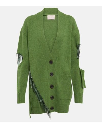Christopher Kane Deconstructed Embellished Wool Cardigan - Green